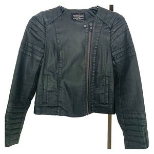All Saints Black Denim/Leather-like Zip Jacket